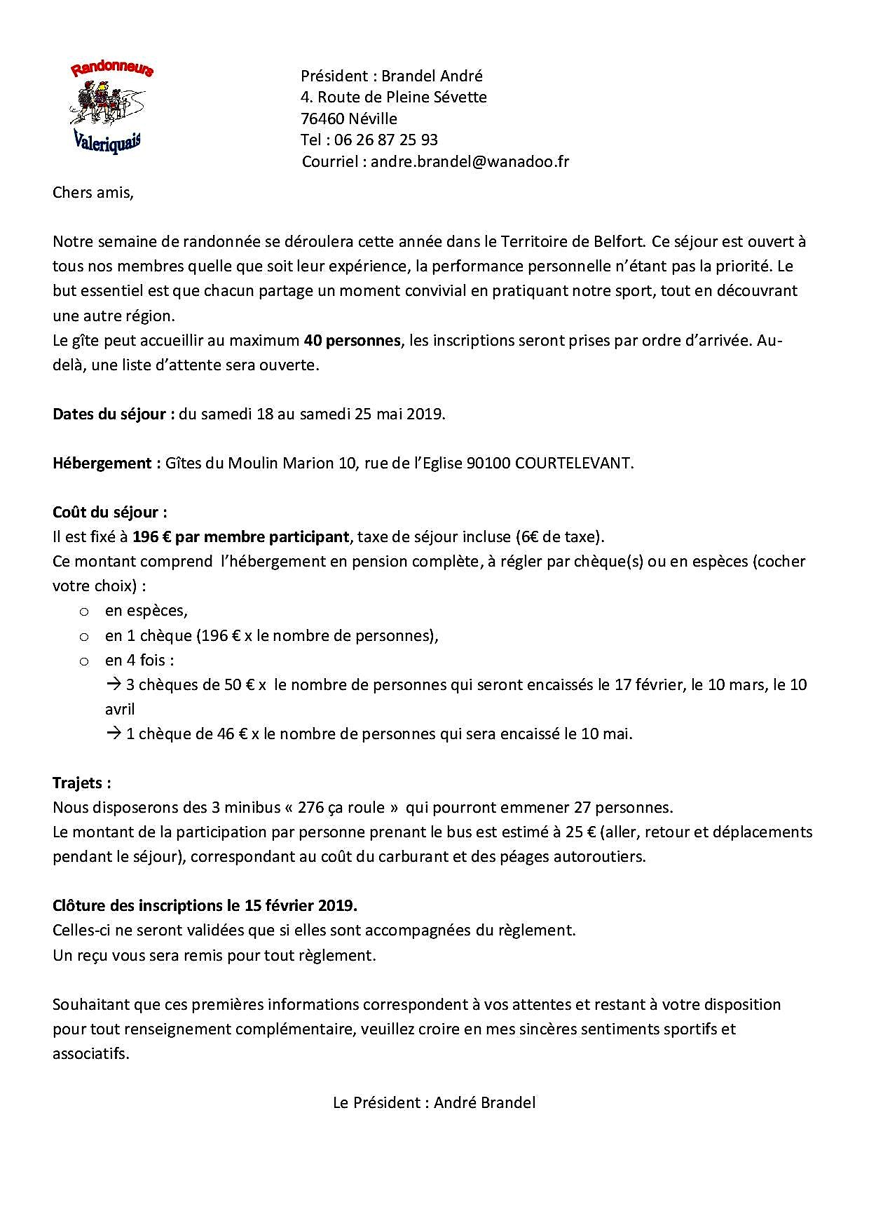 Bulletin inscription sejour