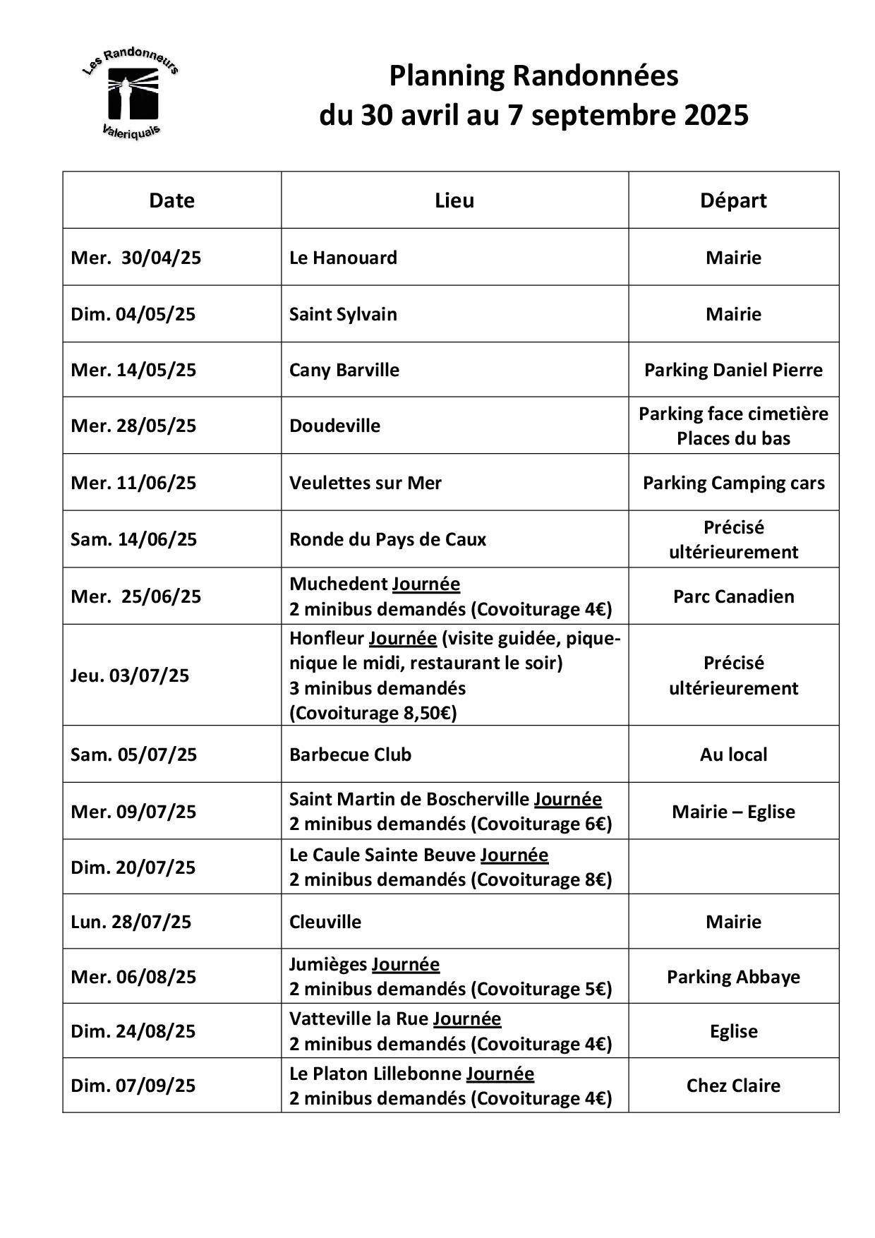Plannings 2eme trimestre adherents